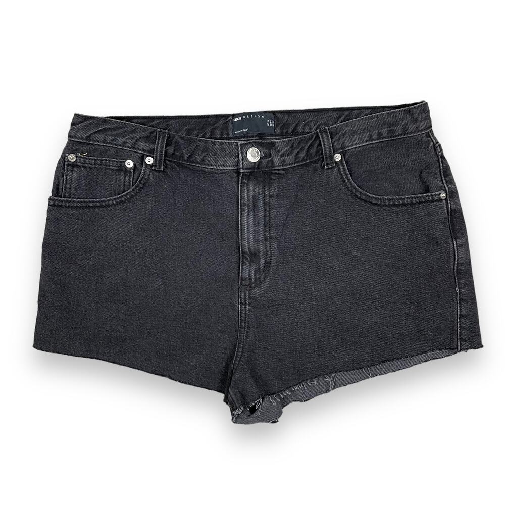 ASOS Jean Shorts Womens 12 Black Denim High Rise Raw Hem Minimalist Festival